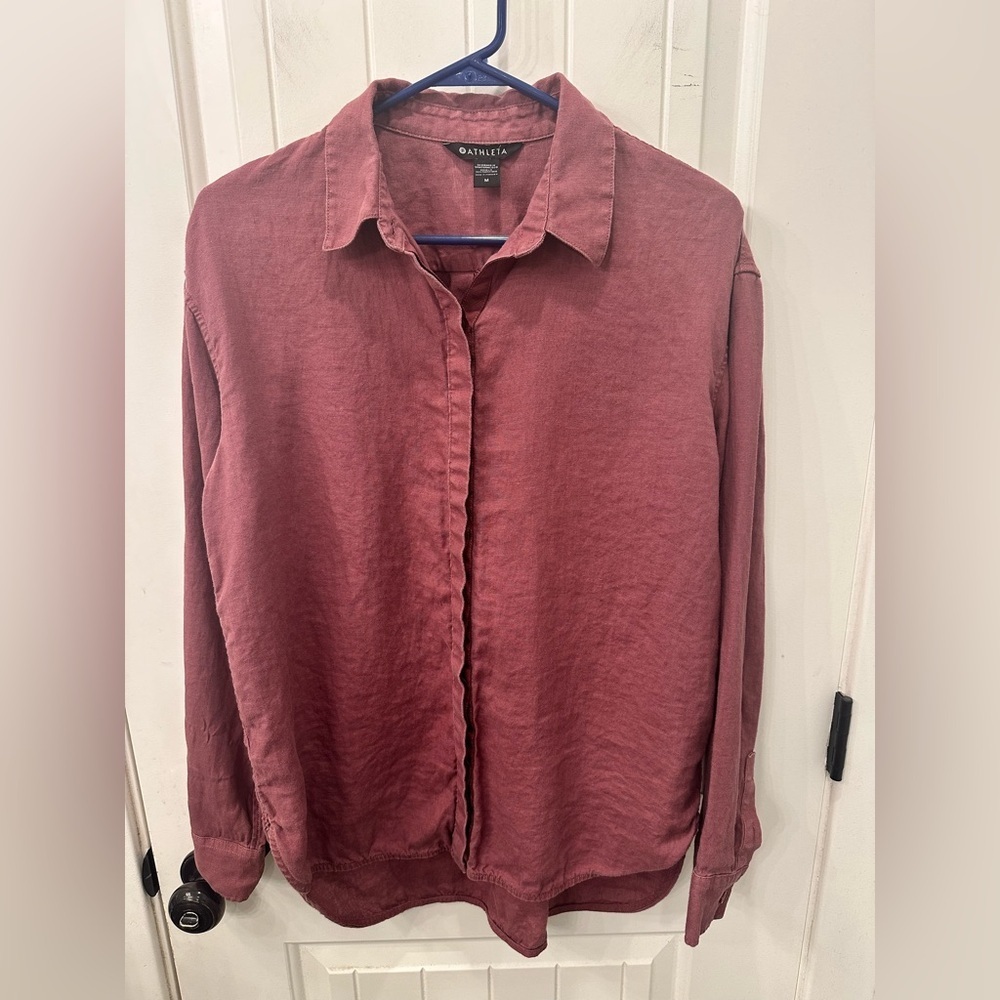 Athleta Playa 100% Linen Button Up Shirt in Tawny Rose - Size M